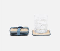 Natural/Country Blue Coaster Set of 6 - Raffia/Rayon/Leather