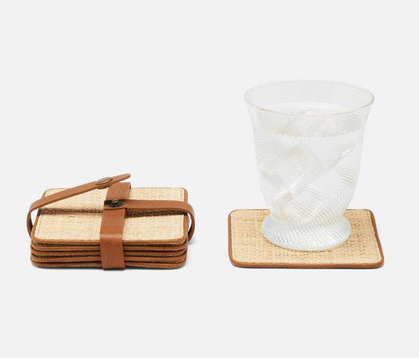 Natural/Saddle Coasters - Rayon/Leather - Set of 6