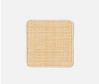 Natural/White Coaster Set of 6 - Raffia/Rayon/Leather