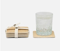 Natural/White Coaster Set of 6 - Raffia/Rayon/Leather