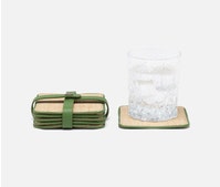 Natural/Spring Green Coasters - Rayon/Leather - Set of 6