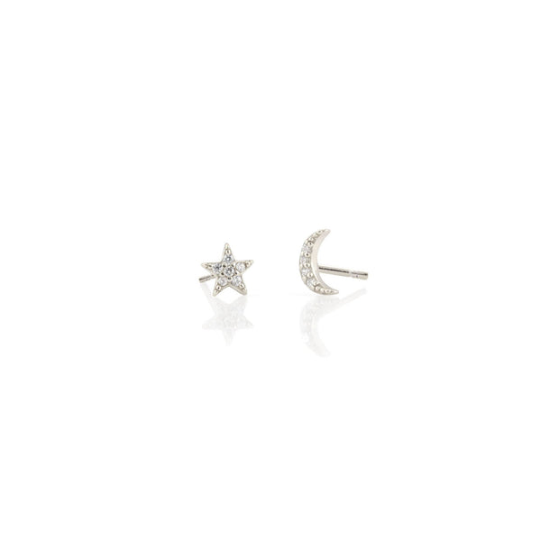 Star and Moon Crystal Stud Earrings: 18K Gold Vermeil
