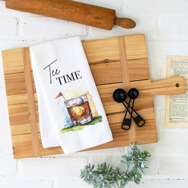 Tee Time Golf Towel, Golfing Decor, Waffle Weave Towel: Transparent Cellophane Sleeve