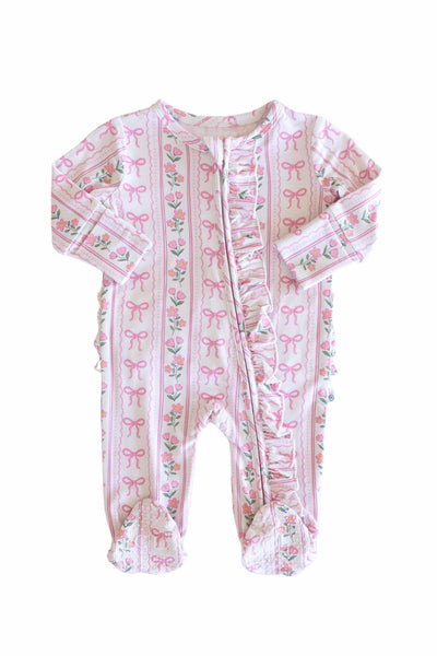 Ruffle Zipper Footie | Coquette Garden: 6-9 months