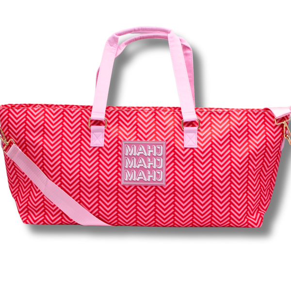 MAHJONG TOTE BAG  |  Wide with Zipper Closure: Geometric- Pink Tote Bag
