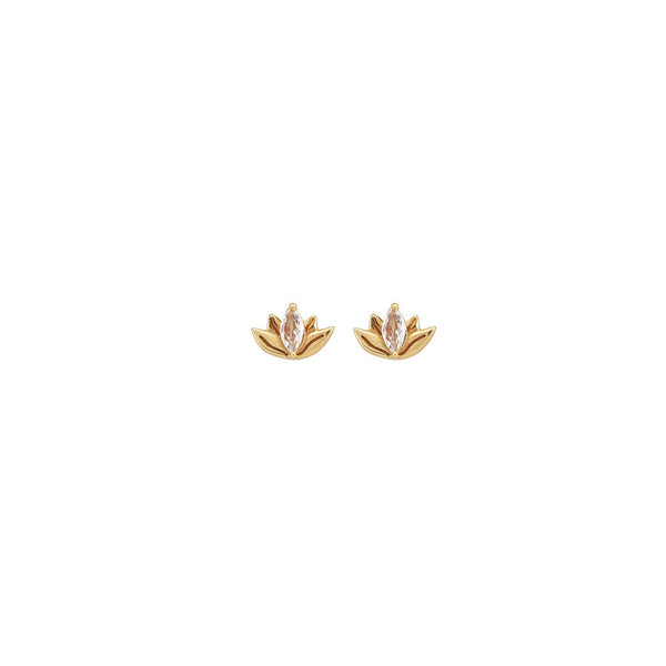 Lotus Stud with Crystal Earrings 18K Gold Vermeil CZ Crystal Nickel Free Hypoallergenic 18K Gold Vermeil