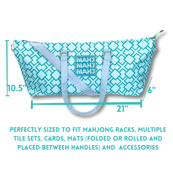 MAHJONG TOTE BAG  |  Wide with Zipper Closure: IKAT-Blue Tote Bag
