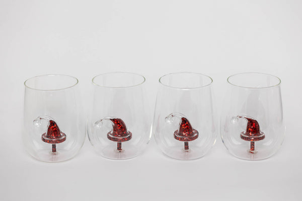 Santa Hat Glitter Christmas Stemless Wine Glass