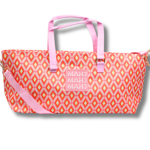 MAHJONG TOTE BAG  |  Wide with Zipper Closure: Arrows- Purple Tote Bag