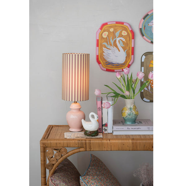 Stoneware Table Lamp w/ Striped Linen Shade