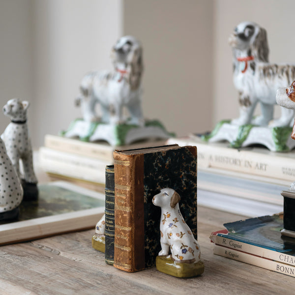 Vintage Reproduction Dog Bookends w/ Flowers