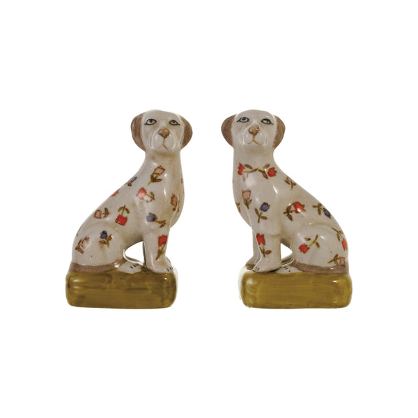 Vintage Reproduction Dog Bookends w/ Flowers