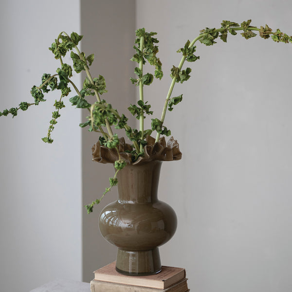 Glass Footed Sculptural Vase - Brown