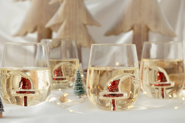 Santa Hat Glitter Christmas Stemless Wine Glass