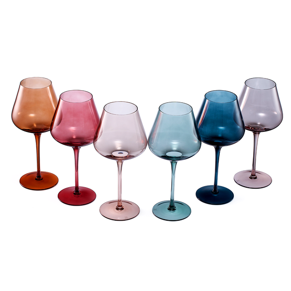 Large Colored Crystal Wine Glass Set of 6