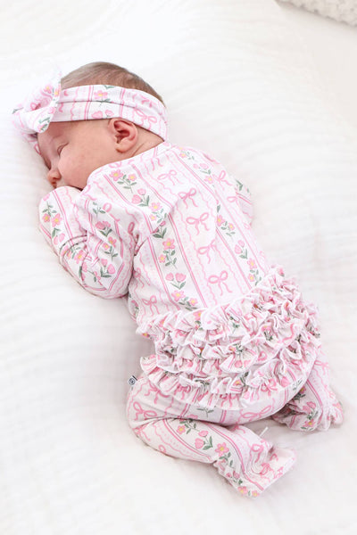 Ruffle Zipper Footie | Coquette Garden: 6-9 months