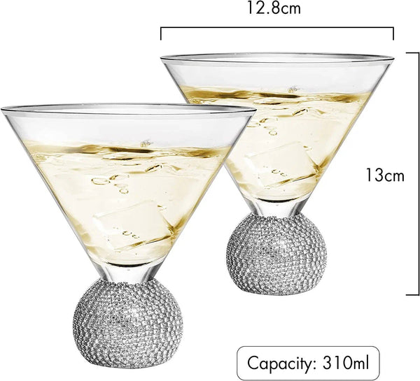 Diamond Crystal Silver Stemless Martini Glasses - 2 Set