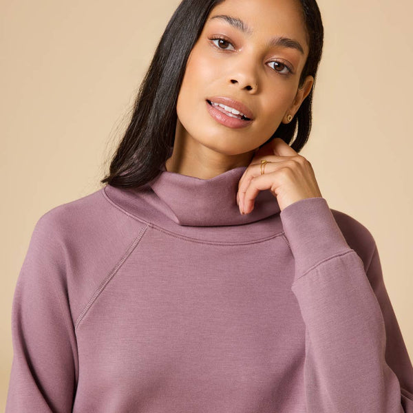 Athleisure DreamTech Mock Neck with Pleat Pant for Women: Espresso / L