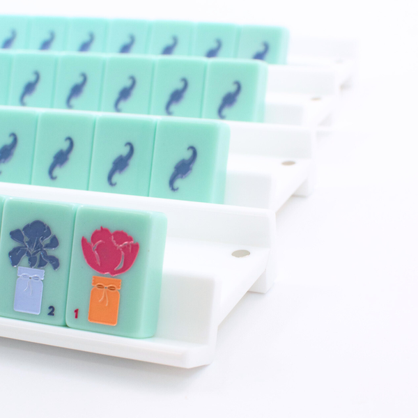 MAHJONG RACKS | Premium Acrylic | 4 Racks + 4 Pushers: Transparent Clear