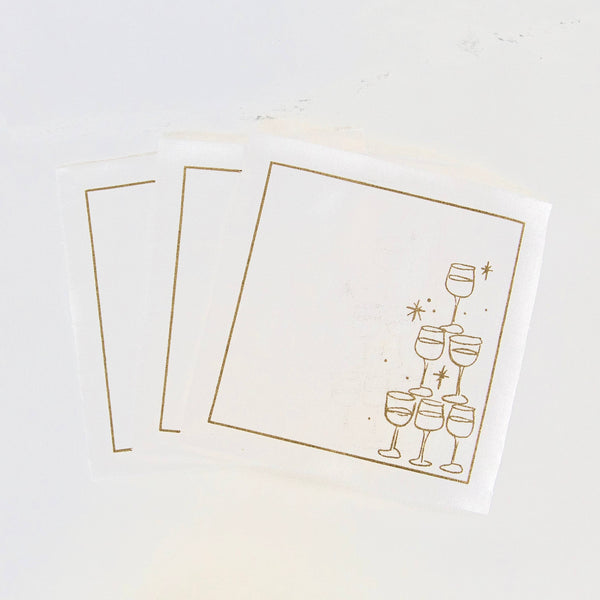 Golden Bubbles Cocktail Napkins Gold Border