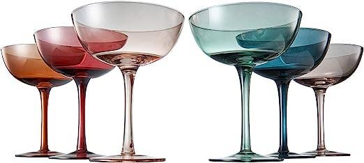 Coupe Cocktail Glasses 7 oz | Set of 6 | Pastel Colored