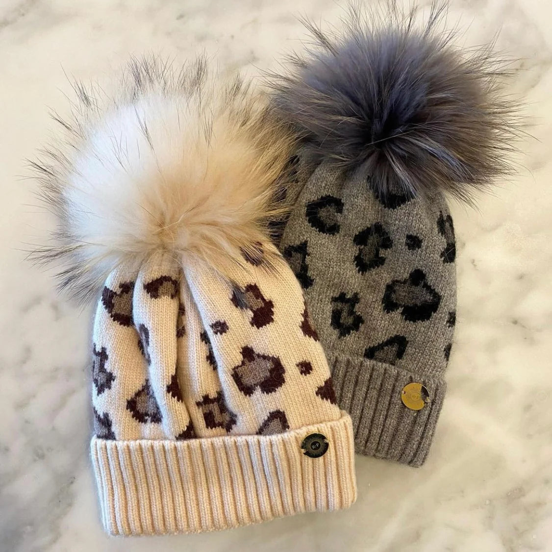 Leopard/Cream PomPom Hat