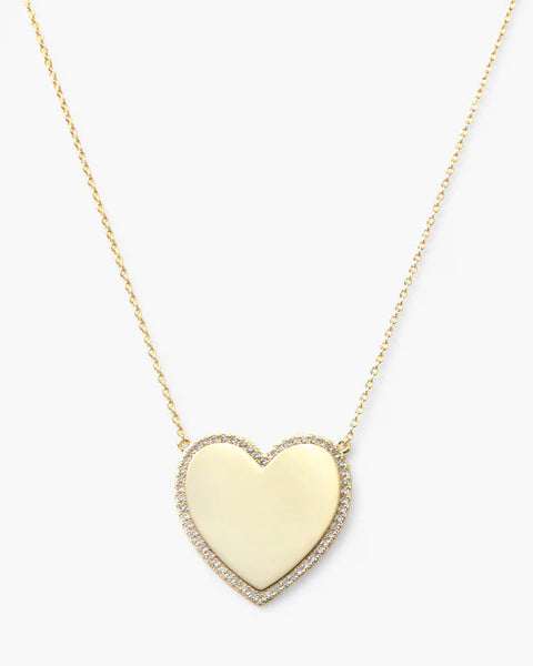 XL You Have My Heart Pave 18" Necklace - Gold/White Diamondettes