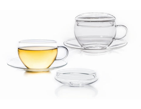 Set of 2 Hot Drink Glass Cups w/Saucer