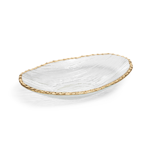 Clear Textured Bowl w/ Jagged Gold Rim - Large