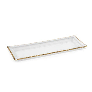 Clear Textured Rectangular Tray w/ Jagged Gold Rim - Large