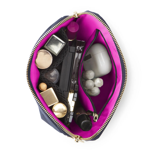 Everyday Makeup Bag - Navy/Pink Interior