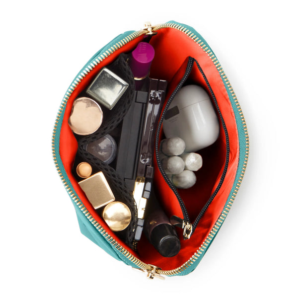 Everyday Makeup Bag - Seafoam Green/Orange Interior