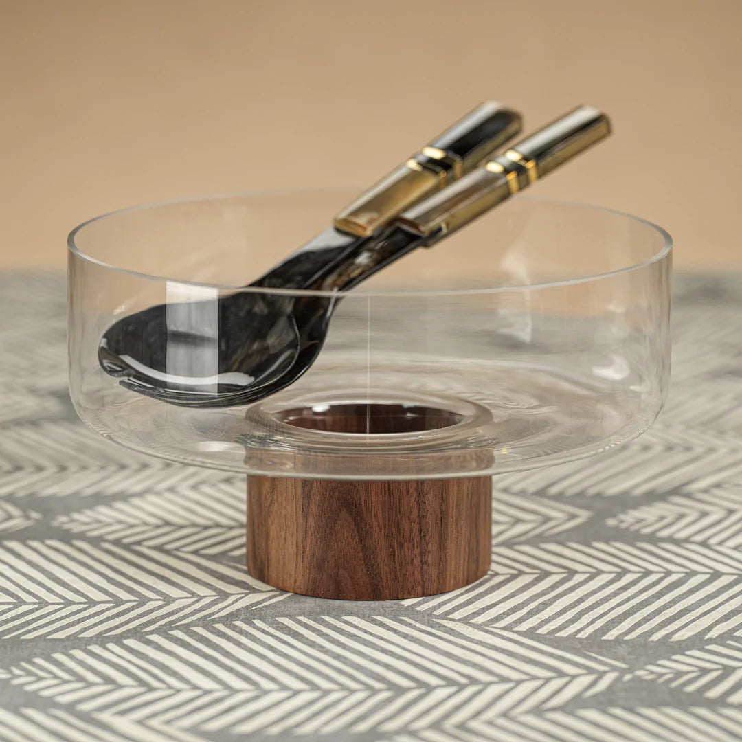 West Indies Glass Bowl on Walnut Wood Base
