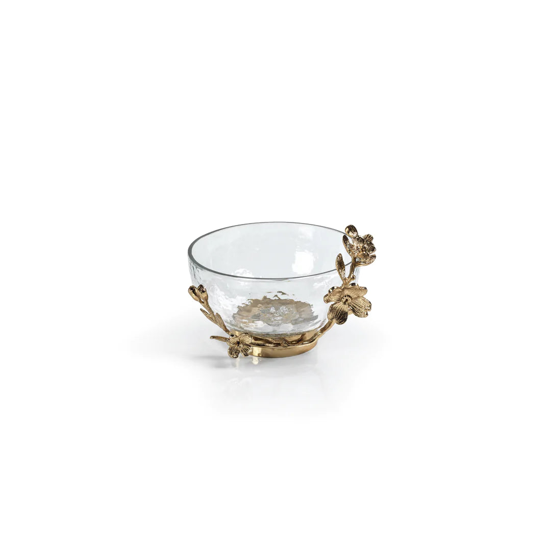 Tavlo Hammered Glass Bowl with Floral Trim - Small