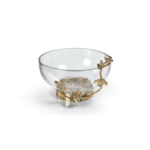 Tavolo Hammered Glass Bowl with Gold Floral Trim - Large