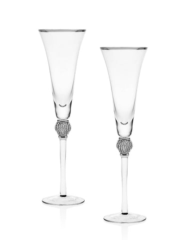 Set of Two Pave Bling Silver Champagne Flutes - Bridal