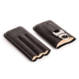 Black Croc Triple Cigar Holder (Genuine Leather)