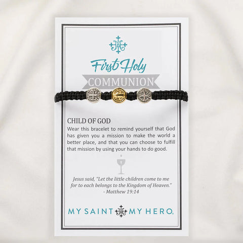 First Holy Communion Bracelet - Mixed Medal - Black